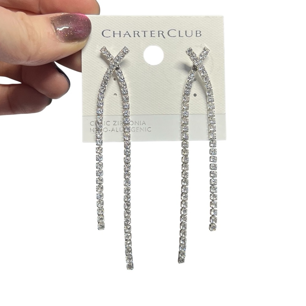 Charter Club NWT - Womens Silver Tone Clear Crystal Earrings